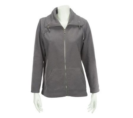Denim & Co. Wide Collar Zip Jacket with Kangaroo Pocket - A218957