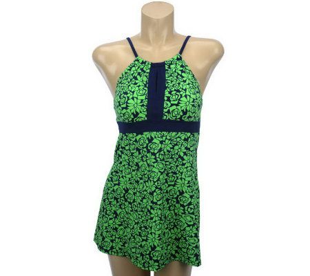 Fit 4 U Thighs Abstract Roses Hi-Neck Swim Dress - A220857