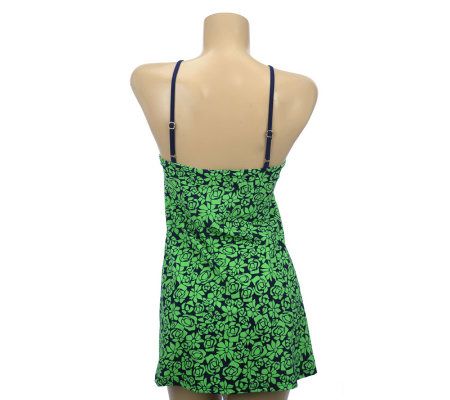 Fit 4 U Thighs Abstract Roses Hi-Neck Swim Dress