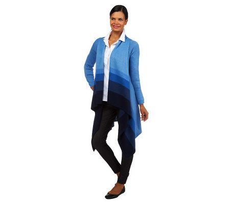 Isaac Mizrahi Live! Cascade Front Sweater Coat with Stripe - A225657
