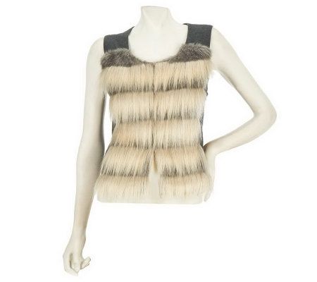 LOGO by Lori Goldstein Faux Fur Vest with Knit Back Panel - A227457