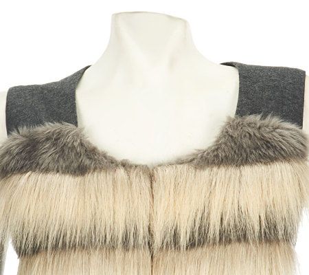 LOGO by Lori Goldstein Faux Fur Vest with Knit Back Panel