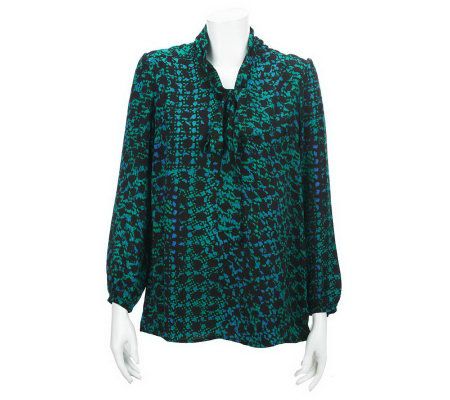 Liz Claiborne New York Geo Printed Bow Blouse Tunic - A228057