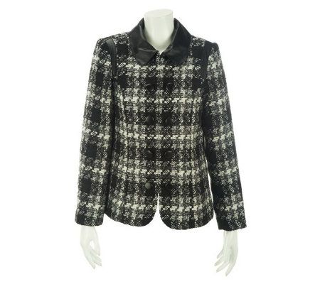 Dennis Basso Plaid Boucle Jacket with Faux Leather Trim - A228257