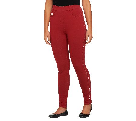 Quacker Factory DreamJeannes Short Leggings w/ Rhinestone Row - A229957