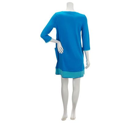 LOGO by Lori Goldstein 3/4 Sleeve Knit Dress with Chiffon Trim
