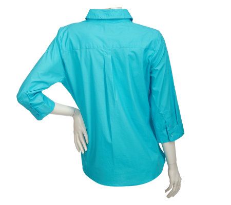 Denim & Co. Essentials Roll Tab Sleeve Stretch Woven Shirt