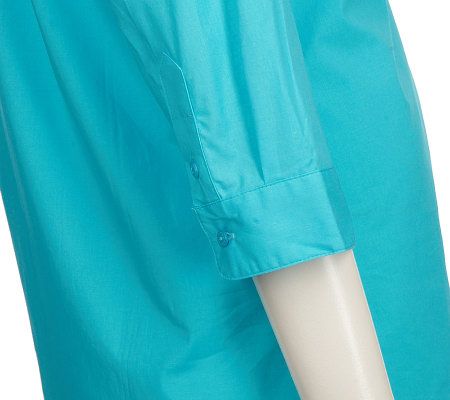 Denim & Co. Essentials Roll Tab Sleeve Stretch Woven Shirt