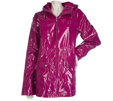 Dennis Basso Water Resistant Patent Zip Front Anorak Jacket - A200058