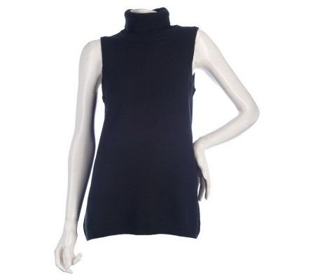 Dennis Basso Sleeveless Turtleneck Sweater with Rib Trim - A217258