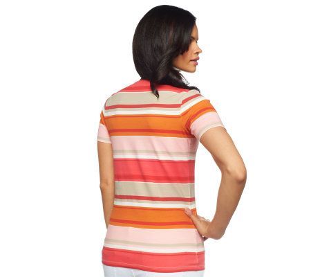 Liz Claiborne New York Scoop Neck Short Sleeve Striped T-Shirt