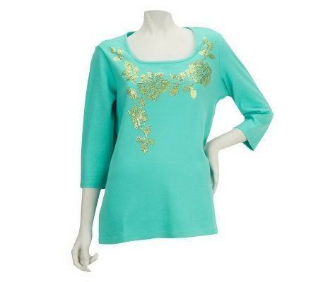 Quacker Factory Rosebud Sparkle Square Neck T-shirt - A224558