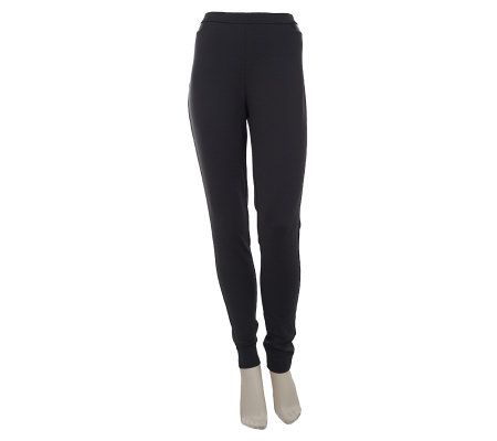 LOGO by Lori Goldstein Leggings with Faux Leather Detail - A227458
