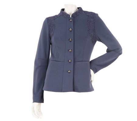 LOGO by Lori Goldstein Knit Jacket with Lace Insets - A229358