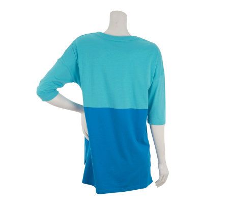 LOGO by Lori Goldstein Color Blocked Knit Top