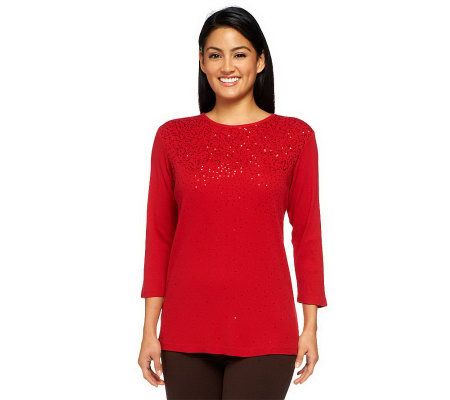 Quacker Factory Mini Sequin 3/4 Sleeve 1x1 Rib T-shirt - A96058