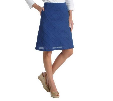 Liz Claiborne New York Chambray A-Line Skirt with Pintuck Detail - A214459