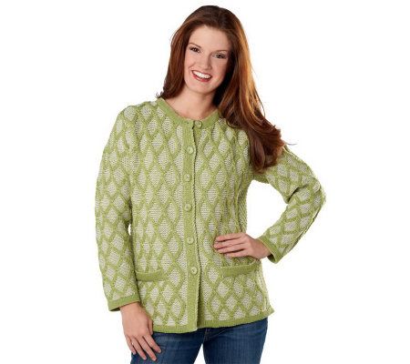 Aran Craft Merino Wool Button Front Colored Cable Cardigan - A215159