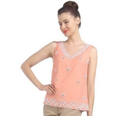 Isaac Mizrahi Live! Sleeveless Blouse with Embellishment - A215659