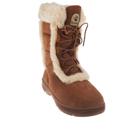 Bearpaw Suede Lace-up Boots with Sheepskin Trim Detail - A218159