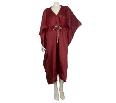 Dennis Basso Satin V-neck Long Caftan - A219659