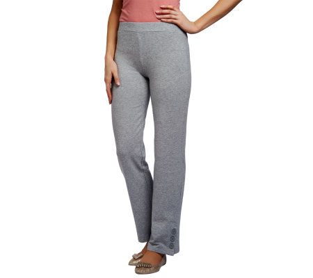 Susan Graver Brushed French Terry Pull-on Reg Pants with Button Cuff - A220259