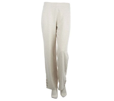 Susan Graver Brushed French Terry Pull-on Reg Pants with Button Cuff