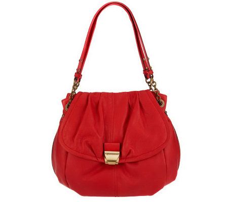 B. Makowsky Glove Leather Ruched Shopper with Chain Detail - A221259