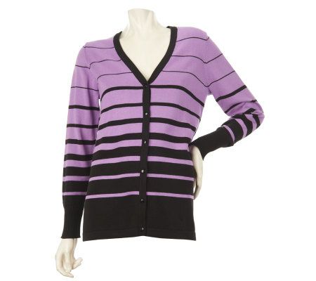 Bob Mackies Ombre Stripe Button Front V-neck Cardigan - A222059