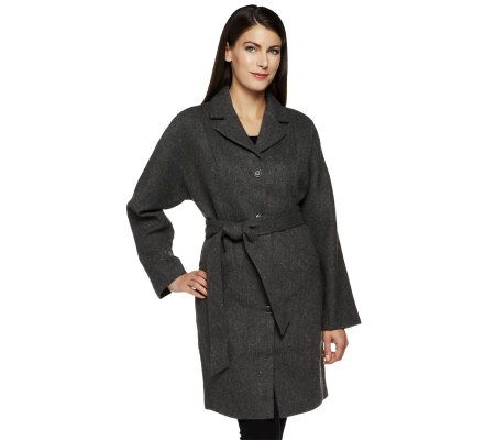Isaac Mizrahi Live! Speckled Tweed Dolman Sleeve Coat w/ Belt - A226459