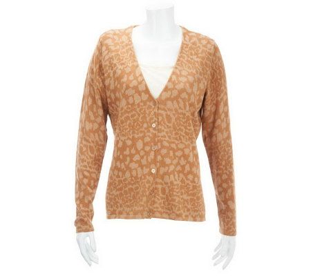 Liz Claiborne New York Animal Print Button Front Cardigan - A229459