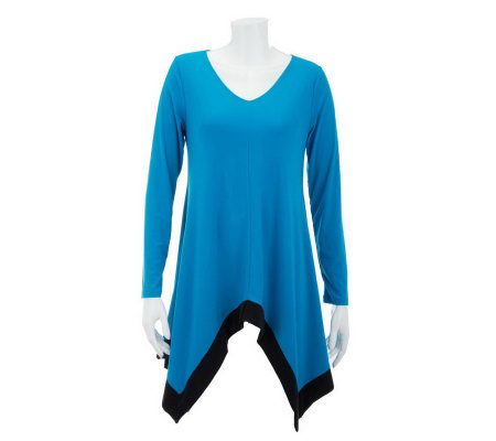 Attitudes by Renee Asymmetrical Top with Contrast Hem - A229659