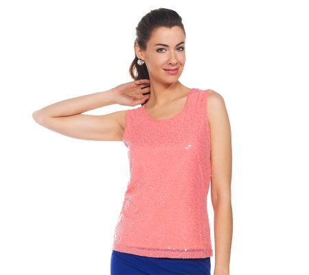 Joan Rivers Sequin Swirl Stretch Tank Top - A230459
