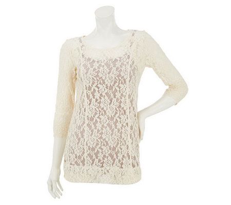 Edge by Jen Rade Allover Lace Long Sleeve Top with Cami - A231159