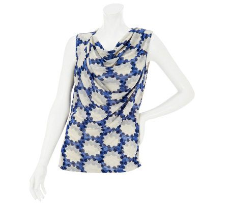 Kelly by Clinton Kelly Printed Drape Front Sleeveless Top - A231459