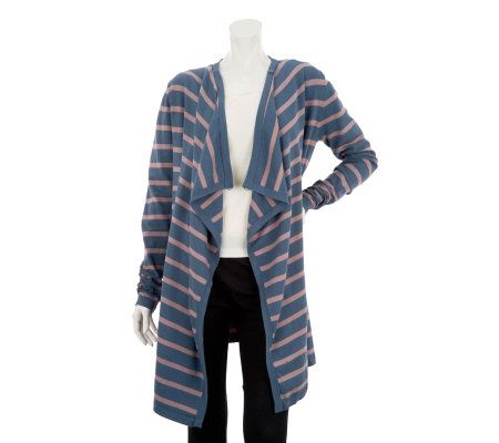 LOGO by Lori Goldstein Striped Cascade Front Cardigan - A231659