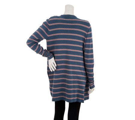 LOGO by Lori Goldstein Striped Cascade Front Cardigan