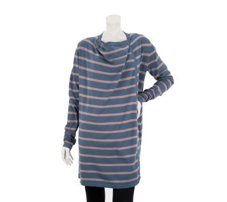 LOGO by Lori Goldstein Striped Cascade Front Cardigan