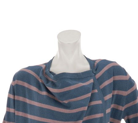 LOGO by Lori Goldstein Striped Cascade Front Cardigan