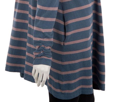 LOGO by Lori Goldstein Striped Cascade Front Cardigan