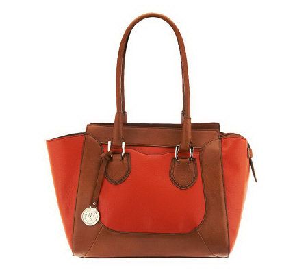 London Fog Bedford Tote w/ Color Block Design and Zip Closure - A233159