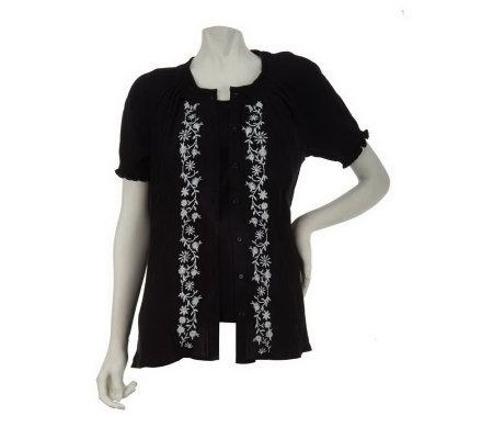 As Is Denim & Co. Gauze Shirt with Embroidery and Tank - A235759