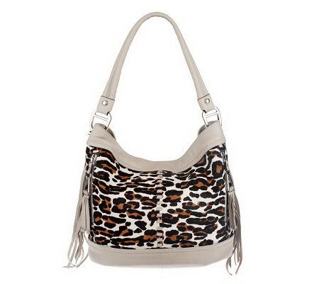 B. Makowsky Haircalf and Glove Leather Bucket Hobo with Fringe - A3959