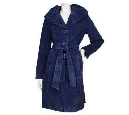 Bradley by Bradley Bayou Suede Trench Coat with Pleated Collar - A91659