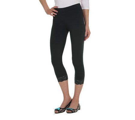 LOGO by Lori Goldstein Capri Legging with Lace Trim - A200760