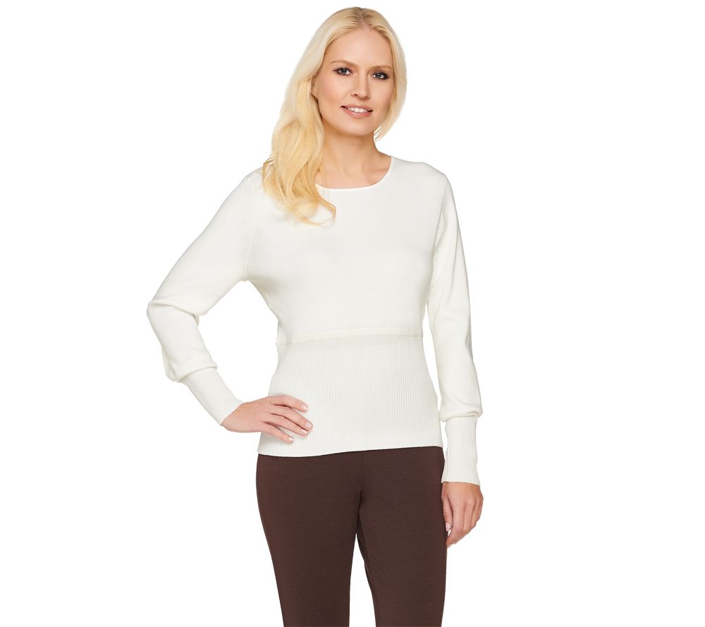 Linea by Louis DellOlio Jewel Neck Sweater w/ Rib Detail - A210360