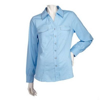 Grand Ole Opry Stretch Poplin Button Front Shirt with Rhinestones - A210760