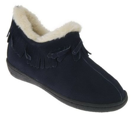 Clarks Fringe Bootie Suede Slippers with Faux Fur Lining - A210960