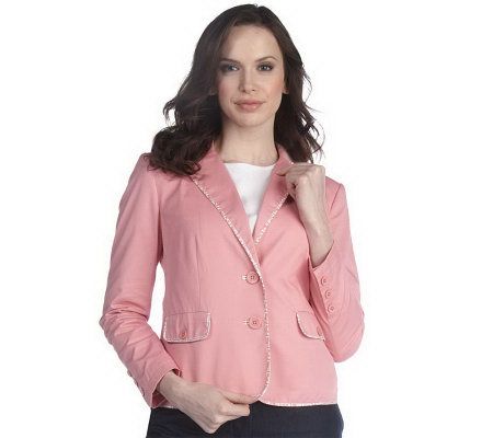 Liz Claiborne New York Brushed Twill Blazer with Printed Lining - A212260