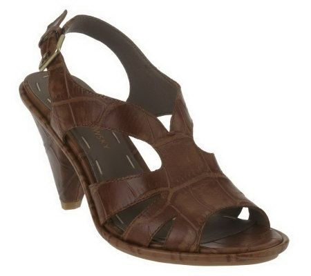 B. Makowsky Leather Mid Heel Sandals with Adj. Buckle - A215260